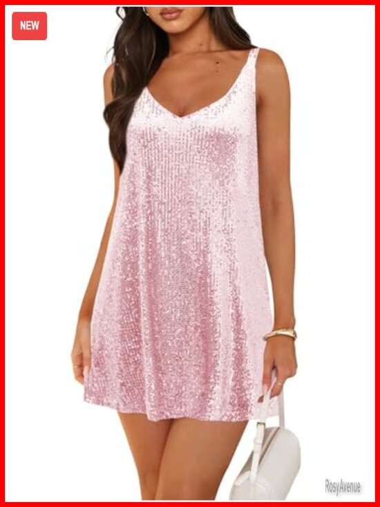 Dresses & Skirts - Sparkly Sequin V Neck Shift Cocktail Mini Dress for Party